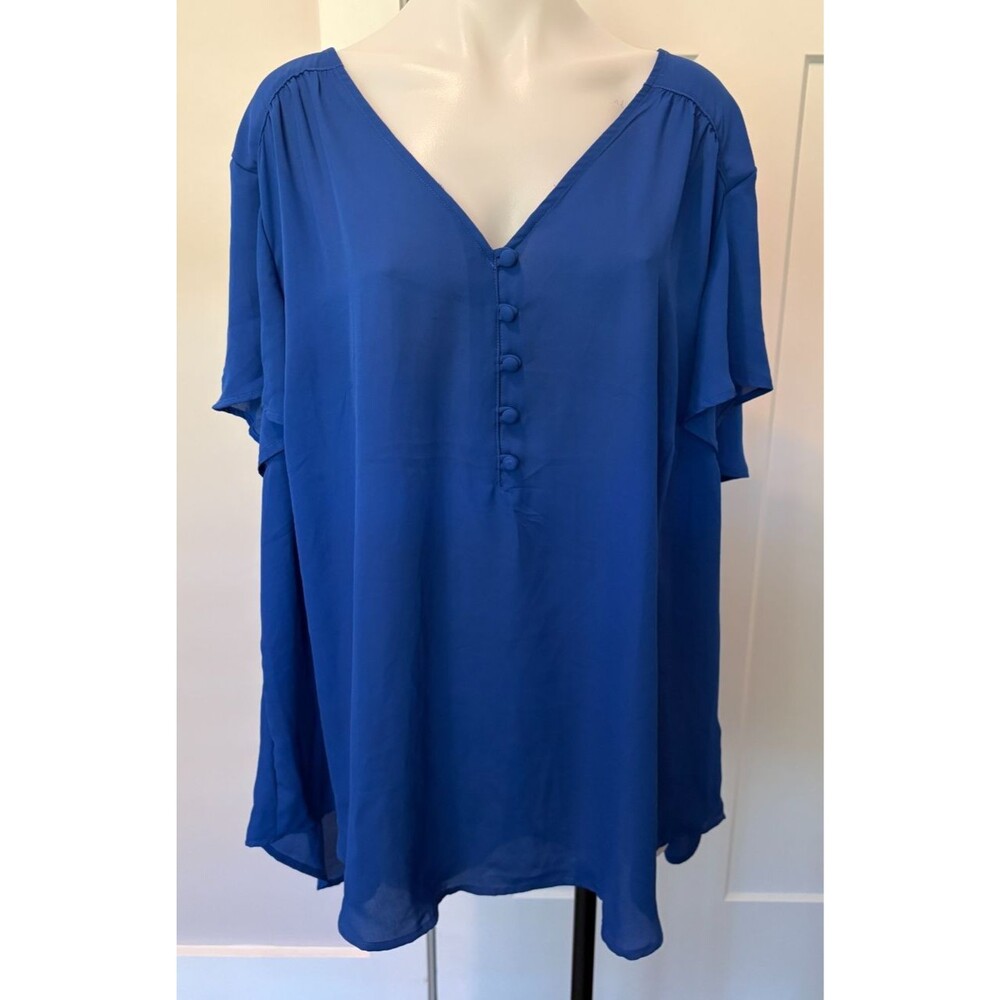 Torrid Womens TOP Short Flutter Sleeve Blue V-Neck Size 4 (4X 26) NWT